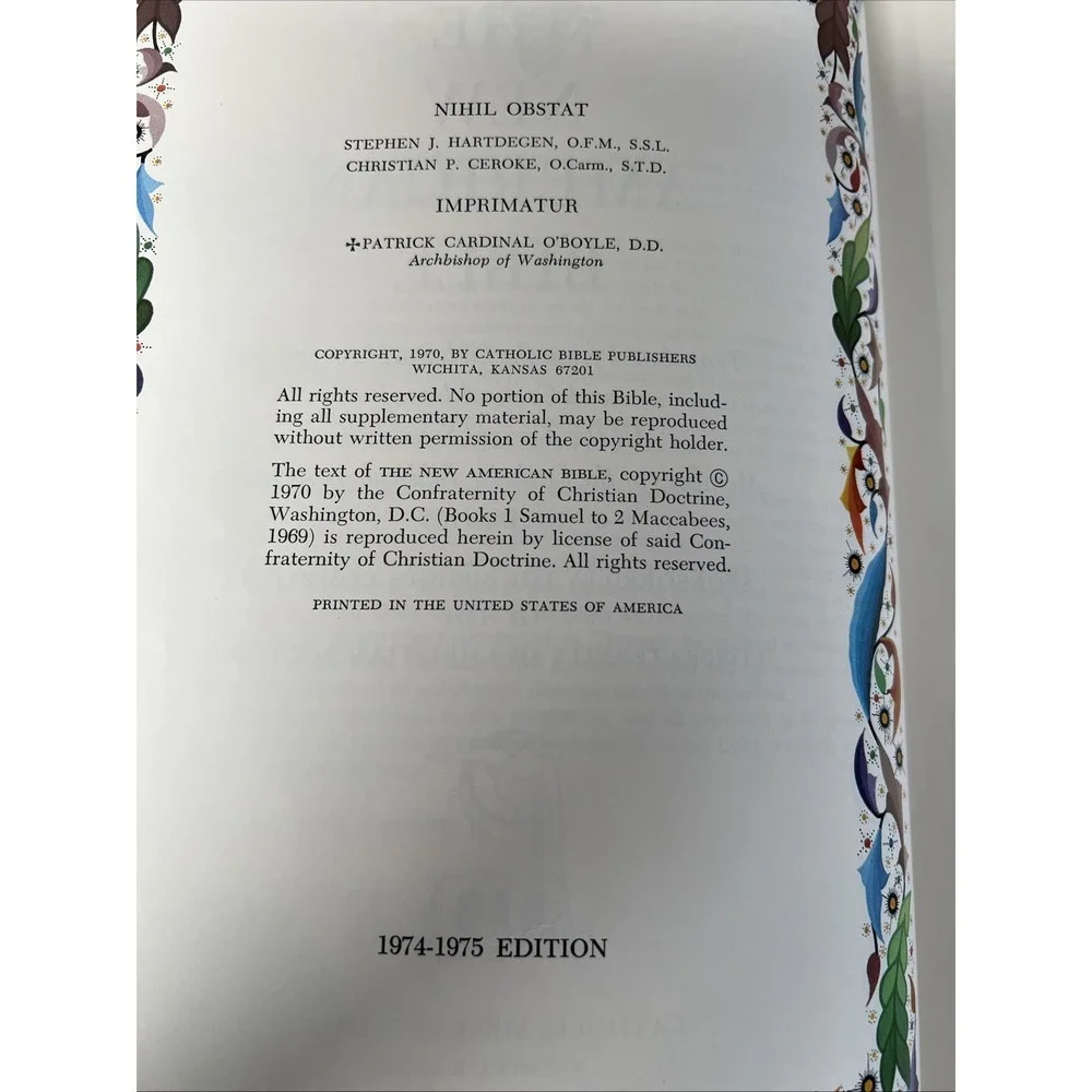 Vintage Holy Bible Fireside Family Edition Catholic  1974/75‎ Edition